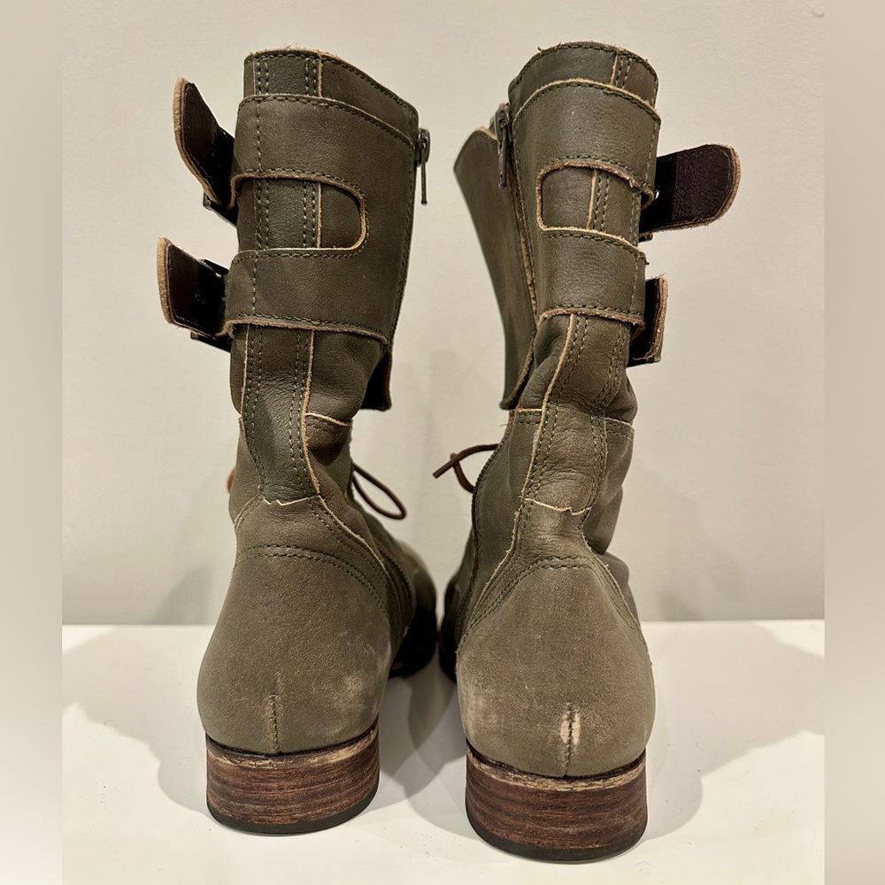 Matisse Olive Green Leather “Lance” Combat Buckle Zip & Lace Up Boots 7 1/2 - Picture 5 of 12